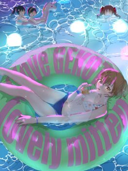 Rule 34 | + +, 4girls, afloat, bikini, black hair, blue bikini, bow, breasts, brown eyes, brown hair, cup, drinking, drinking straw, drinking straw in mouth, floral print, floral print bikini, flower, front-tie bikini top, front-tie top, hair bow, hair flower, hair ornament, head wreath, highres, holding, holding cup, innertube, long hair, misaka mikoto, mismatched bikini, multiple girls, on innertube, pinkgekota0502, ponytail, print bikini, red bow, saten ruiko, shirai kuroko, short hair, small breasts, swim ring, swimsuit, toaru kagaku no railgun, toaru majutsu no index, twintails, uiharu kazari, white bikini, white flower