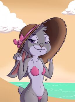 beach bikini breasts disney judy_hopps outdoors small_breasts solo swimsuit zootopia