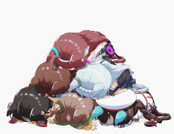 6+girls ahoge animal_ears asymmetrical_gloves asymmetrical_sleeves bare_shoulders black_dress black_gloves black_hair black_thighhighs blue_hair braid brown_hair chanchanko_(clothes) chibi commentary_request crown_braid detached_sleeves dogeza dress ear_covers ear_ornament ears_down fingerless_gloves frilled_dress frills full_body gloves green_jacket green_pants hair_between_eyes hair_ornament hairclip hat hokko_tarumae_(umamusume) horse_ears horse_girl horse_tail jacket kitasan_black_(crowning_ooban)_(umamusume) kitasan_black_(umamusume) kitsune_yuki kouhaku_nawa leotard light_blue_hair long_hair long_sleeves mejiro_ardan_(clinochlore_line)_(umamusume) mejiro_ardan_(umamusume) mihono_bourbon_(umamusume) mismatched_gloves multicolored_hair multiple_girls on_ground pants puffy_short_sleeves puffy_sleeves rigging rope satono_diamond_(natural_brilliance)_(umamusume) satono_diamond_(umamusume) shimenawa shirt short_hair short_sleeves silver_hairband simple_background sirius_symboli_(feroce)_(umamusume) sirius_symboli_(umamusume) sitting skirt sleeves_past_fingers sleeves_past_wrists stack streaked_hair tail thighhighs twin_braids two-tone_hair two_side_up umamusume very_long_hair white_background white_gloves white_hair white_hat white_shirt white_skirt white_thighhighs wide_sleeves