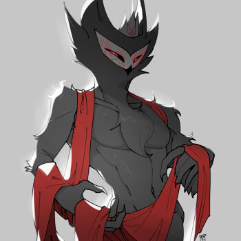 1boy black_sclera colored_sclera commentary completely_nude crown demon_boy furry furry_male gold_crown hellaverse helluva_boss looking_at_viewer nude owl_boy paimon_(helluva_boss) qgirl222266_k red_eyes solo symbol-only_commentary