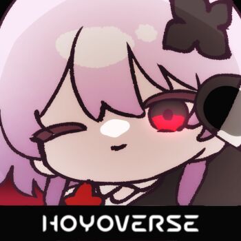 1girl asymmetrical_dress dress dual_persona evernight_(honkai:_star_rail) flower flower_ornament hair_between_eyes hair_flower hair_ornament half-jacket honkai:_star_rail honkai_(series) looking_at_viewer march_7th_(honkai:_star_rail) mikurumikurumi multicolored_eyes official_alternate_eye_color one_eye_closed pink_hair single_bare_shoulder smile two-tone_eyes