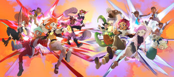 1other 5boys 6+girls aged_down alador_blight amity_blight character_backpack clone darius_(the_owl_house) dark-skinned_female dark-skinned_male dark_skin edalyn_clawthorne explosion eyebrow_cut finger_gun glasses gus_porter highres hunter_(the_owl_house) kuma20151225 lilith_clawthorne luz_noceda magic_circle multiple_boys multiple_girls pale_skin pointy_ears raine_whispers the_owl_house vee_(the_owl_house) willow_park