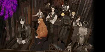 1other 6+boys 6+girls absurdres artist_request baseball_bat bird black_hair blonde_hair blue_eyes brown_hair bus_interior charon_(project_moon) closed_eyes closed_mouth collared_shirt dante_(limbus_company) don_quixote_(project_moon) dress_shirt everyone faust_(project_moon) green_eyes gregor_(project_moon) grey_hair grey_jacket grey_pants grey_vest heathcliff_(project_moon) highres hong_lu_(project_moon) ishmael_(project_moon) jacket limbus_company long_hair mephistopheles_(project_moon) meursault_(project_moon) multiple_boys multiple_girls nai_ga necktie non-web_source object_head open_mouth orange_hair outis_(project_moon) pants parted_lips project_moon red_eyes red_necktie rodion_(project_moon) ryoshu_(project_moon) shirt short_hair sinclair_(project_moon) suit_jacket sword vergilius_(project_moon) very_long_hair very_short_hair vest waistcoat weapon white_hair white_shirt yi_sang_(project_moon)