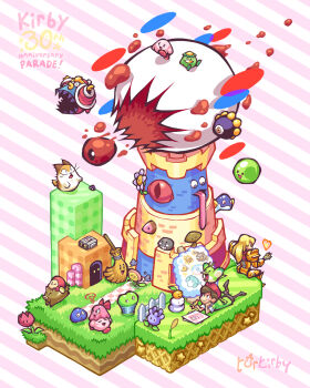 2girls :d :o adeleine ado anniversary apolo_(kirby) armor artist_name batamon black_skirt blonde_hair blush bow broom brown_hair character_request chuchu_(kirby) closed_eyes closed_mouth commentary commentary_request copyright_name dark_matter_(kirby) drawing eileel english_commentary family_computer_robot fence fire flower flying food fruit geromazudake gooey_(kirby) grass green_shirt grin haboki hand_up hat head_rest hibanamodoki highres ice_dragon_(kirby) kagami_mochi kagamimocchi_(kirby) kamuribana kapar_(kirby) king_dedede kirby kirby's_dream_land_3 kirby_(series) kogoesou kracko long_hair long_tongue looking_at_another looking_back lying mandarin_orange metroid mikarin_(kirby) mixed-language_commentary mr._bright mr._shine muchimuchi_(kirby) multiple_girls mushroom nago_(kirby) nidoo nintendo normal_suit_(metroid) nruff on_head on_stomach one-eyed open_mouth paper path peloo picket_fence pink_background pitch_(kirby) plant power_armor power_suit power_suit_(metroid) purple_flower red_bow red_flower red_headwear road samus_aran shirt short_hair short_sleeves simple_background sitting skirt smile squiggle striped_background surprised sweet_stuff tongue tongue_out torkirby tower tulip_(kirby) v-shaped_eyebrows waddle_dee walking white_background wide-eyed wooden_fence zebon zero_(kirby)