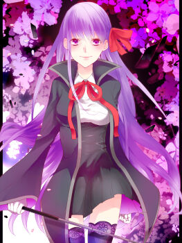 10s 1girl bad_id bad_pixiv_id bb_(fate) bb_(fate/extra) breasts fate/extra fate/extra_ccc fate_(series) female_focus gk_rk556 hair_ribbon highres lace lace-trimmed_legwear lace_trim large_breasts long_hair purple_eyes purple_hair ribbon riding_crop solo switch thighhighs very_long_hair