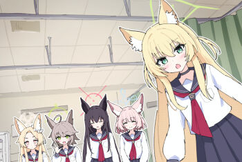 Rule 34 | 5girls, :<, ahoge, alternate costume, animal ears, black hair, blonde hair, blue archive, breasts, closed eyes, closed mouth, commentary request, curtains, fox ears, green eyes, hair between eyes, hair ornament, halo, highres, hospital, kurumi (blue archive), long hair, looking at viewer, meme, metal gear (series), metal gear solid, metal gear solid v: the phantom pain, multiple girls, niko (blue archive), nine years in a coma (meme), otogi (blue archive), pink hair, pov, sateto (user knrf2332), school uniform, seia (blue archive), small breasts, sweatdrop, yukino (blue archive)