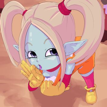 1girl ahegao artist_request blonde_hair blue_skin breasts clothes_pull colored_skin dragon_ball dragon_ball_daima fellatio_gesture female_pervert hair_ornament highres loli nipples one_breast_out pansy_(dragon_ball_daima) pervert pink_thighhighs pointy_ears presenting purple_eyes sexually_suggestive shirt_pull small_breasts solo source_request tagme thighhighs uncensored