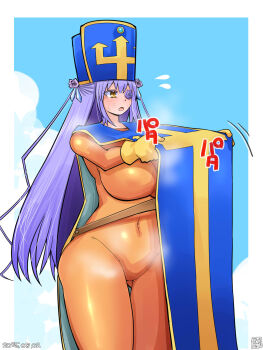 Rule 34 | 1girl, barasuishou, blue hat, blue tabard, blush, bodysuit, breasts, commentary request, cosplay, cross, cross print, dated, dragon quest, dragon quest iii, flower, flower eyepatch, flying sweatdrops, foot out of frame, gloves, hat, highres, huge breasts, itini-sanshi, long hair, looking afar, mitre, open mouth, orange bodysuit, priest (dq3), priest (dq3) (cosplay), purple flower, purple rose, rose, rozen maiden, solo, steaming body, tabard, very long hair, yellow eyes, yellow gloves