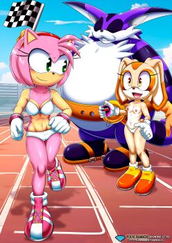 1boy 2girls absurdres amy_rose bbmbbf big_the_cat bra brown_eyes cream_the_rabbit green_eyes highres loli multiple_girls nipples panties sonic_(series) underwear