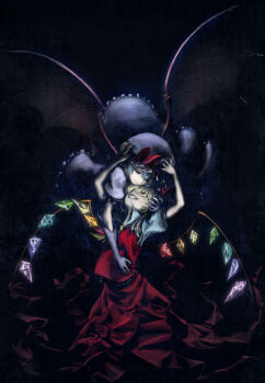 2girls ascot bad_id bad_pixiv_id bat_wings blonde_hair blue_hair crystal female_focus flandre_scarlet grin hat hat_ribbon highres kath multiple_girls puffy_sleeves red_eyes remilia_scarlet ribbon short_hair short_sleeves siblings sisters smile touhou wings