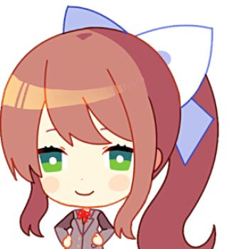 1girl animated animated_png artist_request bow chibi chibi_only coat doki_doki_literature_club english_text grey_coat hair_bow hands_on_own_hips head_tilt high_ponytail long_sidelocks lowres monika_(doki_doki_literature_club) neck_ribbon official_art pink_hair ponytail ribbon sidelocks solo sparkle winking_(animated)