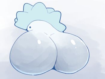 ._. ass ass_focus blue_background blue_eyes blue_theme boke-chan from_behind full_body gen_8_pokemon huge_ass nintendo no_humans pokemon pokemon_(creature) shiny_skin simple_background snom solo what