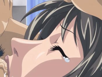 00s 1boy 1girl 2004 animated animated_gif anime_screenshot bible_black bible_black_new_testament brown_hair closed_eyes crying fellatio grabbing_another&#039;s_hair harada_eri hetero holding_another&#039;s_hair irrumatio lipstick makeup nurse oral oshima_takeshi shin_bible_black tagme uncensored