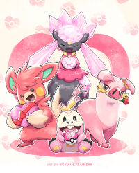 :d box bright_pupils closed_eyes commentary diancie facing_viewer flower fuecoco gen_6_pokemon gift grey_eyes heart-shaped_box highres holding holding_gift holding_poke_ball kelvin-trainerk legendary_pokemon love_ball mouth_hold mythical_pokemon nintendo no_humans oinkologne oinkologne_(female) open_mouth outline pawmot poke_ball pokemon pokemon_(creature) sitting smile tongue twitter_username watermark
