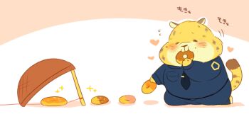 basket benjamin_clawhauser blush cheetah chibi disney donut drop_trap eating food furry hyaku kneeling necktie police police_uniform zootopia