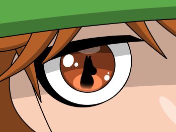 2boys brown_eyes brown_hair close-up eye_focus eye_reflection green_hat hat highres implied_yaoi looking_at_another moomin moomintroll multiple_boys reflection snufkin