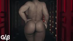 1girl 3d alcina_dimitrescu animated ass back backboob breasts colored_skin female_focus generalbutch hallway hand_on_own_hip hat high_heels jiggle light_rays nude pale_skin resident_evil resident_evil_village solo sun_hat tagme video walking video window