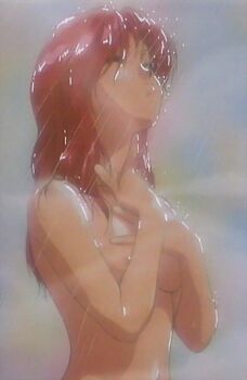 1girl anime_screenshot breasts bubblegum_crisis medium_breasts navel neck nene_romanova non-web_source nude pink_hair shower_scene showering tagme wet