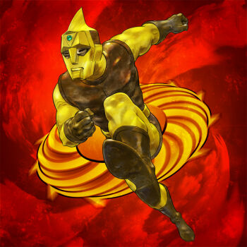 1boy abs alien boots cyborg gem gem_on_head gloves highres igunuk jumping kaijin muscular muscular_arms muscular_legs muscular_male no_humans p-productions pectorals seijin spectreman spectreman_(character) superhero_costume