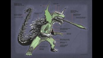 anatomy arrow_films arrow_video biology bone brain chart cross-section diagram english_text frills gamera_(series) gamera_the_brave giant giant_monster gills heart highres jolyon_yates kadokawa kaiju lizard long_tongue lungs monster muscular official_art organs science science_fiction sea_monster simple_background sinew spikes stomach tail tongue tongue_out very_long_tongue violet_background x-ray zedus