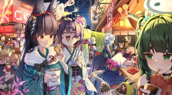 1boy 2025 6+girls absurdres amillion_(zenless_zone_zero) anby_demara animal_ear_fluff animal_ears belle_(zenless_zone_zero) black_hair blonde_hair blue_hair blue_skin brown_eyes burnice_white cat_boy cat_ears cat_girl cityscape closed_eyes closed_mouth colored_inner_hair colored_skin corin_wickes detached_sleeves drinking earrings eating ellen_joe fingernails fins fireworks fish_tail food fox_ears fox_girl glasses green_eyes green_hair happy_new_year highres holding holding_food horns hoshimi_miyabi jane_doe_(zenless_zone_zero) japanese_clothes jewelry kimono light_blush looking_down luciana_de_montefio maeru mouse_ears mouse_girl multicolored_hair multiple_girls nekomiya_mana new_year nicole_demara night night_sky oni open_mouth outdoors parted_bangs pink_hair piper_wheel pointy_ears qingyi_(zenless_zone_zero) red_eyes red_hair seth_lowell shark_girl shark_tail sharkboo_(zenless_zone_zero) short_hair sitting sky soukaku_(zenless_zone_zero) tail teeth tsukishiro_yanagi twintails two-tone_hair white_hair wide_sleeves zenless_zone_zero