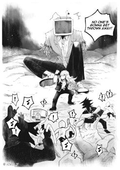 1girl absurdres amputee ant_tenna antennae armless_amputee armlet bracelet cable crt deltarune freckles furry furry_female greyscale highres injury jewelry long_hair missing_limb monochrome necktie object_head pants pippins_(deltarune) reptile_girl shadowguy_(deltarune) shirt shoes speech_bubble susie_(dark_world)_(deltarune) susie_(deltarune) utdr_(toby_fox) vest vokoy zapper_(deltarune)