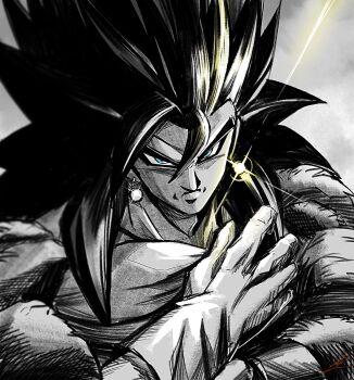 Rule 34 | 1boy, black hair, body fur, dragon ball, dragon ball heroes, earrings, highres, jewelry, long hair, looking at viewer, male focus, monkey boy, monkey tail, muscular, muscular male, pectorals, potara earrings, red fur, solo, spiked hair, super saiyan, super saiyan 4, tail, time patrol (dragon ball), vegetto (xeno), yuuri (fukuroudou)