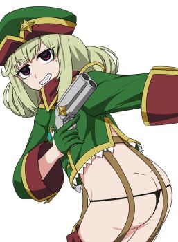 1girl araga_kiwi commentary_request green_hat hat jacket leoparde_(mahou_shoujo_ni_akogarete) mahou_shoujo_ni_akogarete military_hat military_jacket simple_background solo suzunari_sakuya