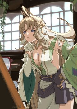 ahoge animal_ears armpits bhaisa_(granblue_fantasy) breasts cleavage commentary_request glasses gloves granblue_fantasy half_gloves highres long_hair rabbit_ears small_breasts tugeyakumo