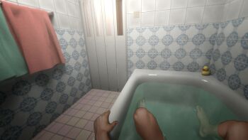 Rule 34 | 1boy, as109, bath, bathing, bathtub, completely nude, highres, male focus, nude, original, partially submerged, pov, roomscape, rubber duck, sitting, solo, towel