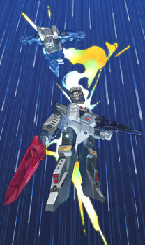 absurdres autobot commentary disembodied_head gun highres holding holding_gun holding_sword holding_weapon inaki_shinrou no_humans sword transformers transformers:_generation_1 weapon yellow_eyes