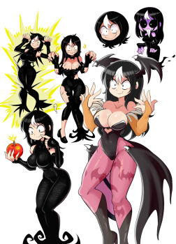 absurdres bat_print_legwear bat_wings black_hair bomb boots breasts cleavage cosplay detached_sleeves explosive fangs head_wings high_heel_boots high_heels highres huge_breasts leotard long_hair lucyfer morrigan_aensland_(cosplay) noss_(rariatto) original vampire darkstalkers wings