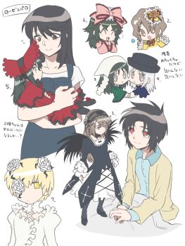4girls 5boys baby_carry black_dress black_hair black_hairband brother_and_sister brown_hair carrying chibi commentary_request cosplay crossdressing crossdressing_(mtf) doll dress green_hair hairband kanaria kanaria_(cosplay) kirakishou kirakishou_(cosplay) kurusu_misao lolita_fashion long_hair looking_at_another makabe_kazuki malespero minashiro_kaguya minashiro_orihime minashiro_sakuya minashiro_soushi multiple_boys multiple_girls nagi_(exsit00) red_eyes rozen_maiden ruby_karma shinku shinku_(cosplay) short_hair siblings simple_background smile soukyuu_no_fafner souseiseki souseiseki_(cosplay) suigintou suigintou_(cosplay) suiseiseki suiseiseki_(cosplay) tatekami_seri twins white_background