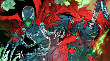Rule 34 | cape, chain, claws, comic, fire, glowing, glowing eyes, green eyes, green fire, image comics, jonboy meyers, official art, skull, spawn (comic), spawn (spawn), spikes, superhero costume, sword, teeth, tongue, tongue out, weapon