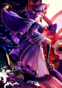 Rule 34 | 1girl, absurdres, adapted costume, alternate headwear, ass, bare shoulders, black socks, blue dress, blush, branch, breasts, bug, butterfly, cherry blossoms, cleavage, cloud, detached sleeves, dress, dual wielding, egasumi, expressionless, female focus, folding fan, frilled dress, frilled sleeves, frills, full moon, goshoguruma, hand fan, highres, hitodama, holding, insect, janyhero, japanese clothes, jpeg artifacts, kikumon, kneehighs, light, looking at viewer, looking to the side, moon, night, obi, pink eyes, pink hair, revision, saigyouji yuyuko, saigyouji yuyuko's fan design, sash, seigaiha, shippou (pattern), short hair, skindentation, sky, socks, solo, spirit, strapless, strapless dress, thighs, touhou, veil, waves, wide sleeves, wind