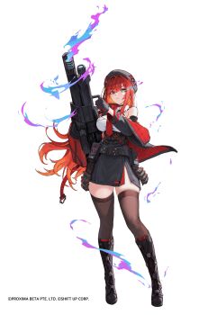 1girl absurdres cho_gum commentary_request full_body goddess_of_victory:_nikke highres holding holding_weapon long_hair official_alternate_design official_alternate_hair_color official_art rapi_(nikke) rapi_(red_hood)_(nikke) red_hair simple_background solo weapon white_background