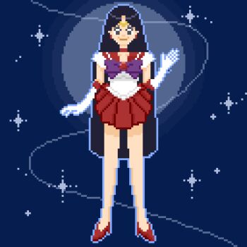 Rule 34 | bishoujo senshi sailor moon, blue background, hino rei, lowres, pixel art, stars, tagme