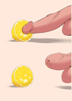 food fruit highres large_penis lemon light_brown_background meme openlor original penis penis_focus shadow simple_background tagme testicles thour_(meme) uncensored veins veiny_penis what