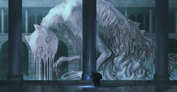 1other ambiguous_gender animal_ears artist_name bag cat_ears claws commentary_request creature fantasy lantern looking_at_viewer monokubo monster original pillar scenery scp-040-jp scp_foundation size_difference walking