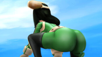 3d absurdres artist_request ass asui_tsuyu boku_no_hero_academia frog_girl gloves goggles goggles_on_head highres hot huge_ass latex long_hair source_request squatting thighhighs