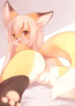 1girl :o animal_ear_fluff animal_hands anus ass bent_over blush body_fur breasts claws cleft_of_venus fang female_focus fluffy fox from_behind furry furry_female happy heart huge_ass kyojiri_loli loli looking_at_viewer looking_back matsuu_(akiomoi) nipples nude open_mouth orange_fur original pawpads pussy pussy_juice sitting small_breasts solo sweat tail thighs tongue tongue_out uncensored wet