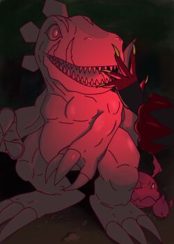 1girl digimon digimon_(creature) digimon_card_game gigimon jyarimon looking_to_the_side medusamon petrification suitedraccoon token_(tcg) tyranomon wings