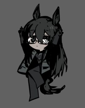 1boy animal_ears arms_up black_eyes black_gloves black_hair black_pants chibi commentary dated_commentary full_body glasses gloves heishou_pack-wu_branch_(identity)_(project_moon) horse_boy horse_ears horse_girl limbus_company official_art pants project_moon solo yi_sang_(project_moon)
