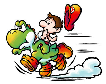 2boys absurdres afterimage baby baby_mario boots brown_boots brown_hair colored_skin diaper green_skin green_yoshi hat highres mario mario_(series) multiple_boys nintendo official_art red_hat short_hair simple_background third-party_source white_background yoshi yoshi&#039;s_island_ds