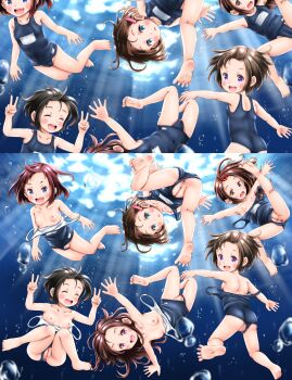 6+girls :d :o absurdres armpits ass barefoot before_and_after black_hair blue_one-piece_swimsuit blue_school_swimsuit blush breasts cameltoe censored character_request cleft_of_venus close-up closed_eyes clothing_aside dot_nose double_v exhibitionism fat_mons feet female_focus flat_chest from_behind full_body hair_ornament hairclip heart heart-shaped_pupils higeepon highres huge_filesize loli long_hair looking_at_viewer looking_back multiple_girls name_tag nipples old_school_swimsuit one-piece_swimsuit open_mouth outdoors public_indecency pussy school_swimsuit short_hair small_breasts smile soles split_screen spread_legs swimming swimsuit swimsuit_aside symbol-shaped_pupils tagme thigh_gap thighs third-party_edit toes topless_female underwater v water wet