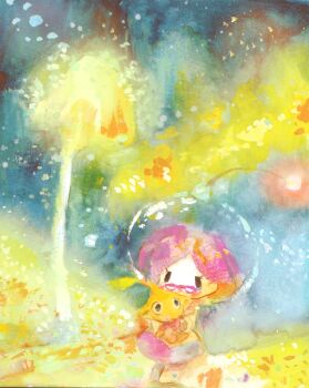 Rule 34 | 1girl, b spa gyoreva, bad id, bad pixiv id, black eyes, brittany (pikmin), chibi, colored skin, commentary request, eyelashes, glasses, gloves, glowing, helmet, hug, leaf, light blush, light particles, looking ahead, mini person, minigirl, nintendo, no mouth, on mushroom, pale skin, pikmin (creature), pikmin (series), pikmin 3, pink-framed eyewear, pink gloves, pink hair, pointy ears, radio antenna, short hair, sitting, sitting on lap, sitting on person, solid oval eyes, space helmet, spacesuit, underground, yellow pikmin, yellow skin