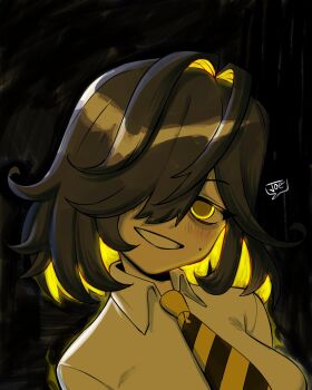 can't_be_this_cute dress_shirt glowing glowing_eyes glowing_hair highres joecanvas looking_at_viewer midas_(vtuber) necktie original shirt solo_focus virtual_youtuber