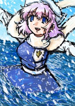 Rule 34 | 1girl, blue skirt, blue veil, commentary request, dade ne, highres, lapel pin, letty whiterock, long sleeves, medium hair, one-hour drawing challenge, scarf, shirt, skirt, solo, touhou, veil, water, white scarf, white shirt