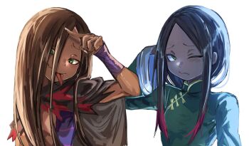 2boys braid brothers brown_hair dark-skinned_male dark_skin glutton green_eyes highres light_smile long_hair lye_batenkaitos male_focus multiple_boys non-web_source re:zero_kara_hajimeru_isekai_seikatsu roy_alphard sharp_teeth siblings teeth tongue tongue_out