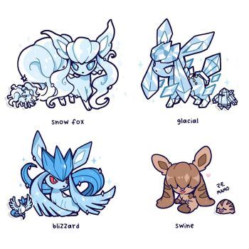 alolan_form alolan_ninetales animal_focus articuno blue_eyes bright_pupils commentary english_commentary full_body fusion gen_1_pokemon gen_2_pokemon gen_3_pokemon gen_4_pokemon gen_7_pokemon glaceon legendary_pokemon mamobot nintendo no_humans pokemon pokemon_(creature) red_eyes regice simple_background swinub white_background white_pupils